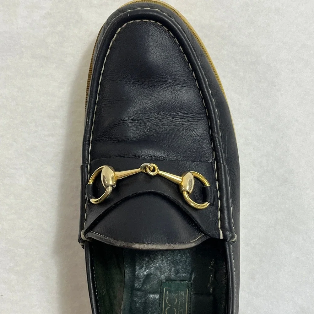 Gucci Horsebit Loafers Mens EU43 Black Leather Made Italy Rubber Sole Vintage